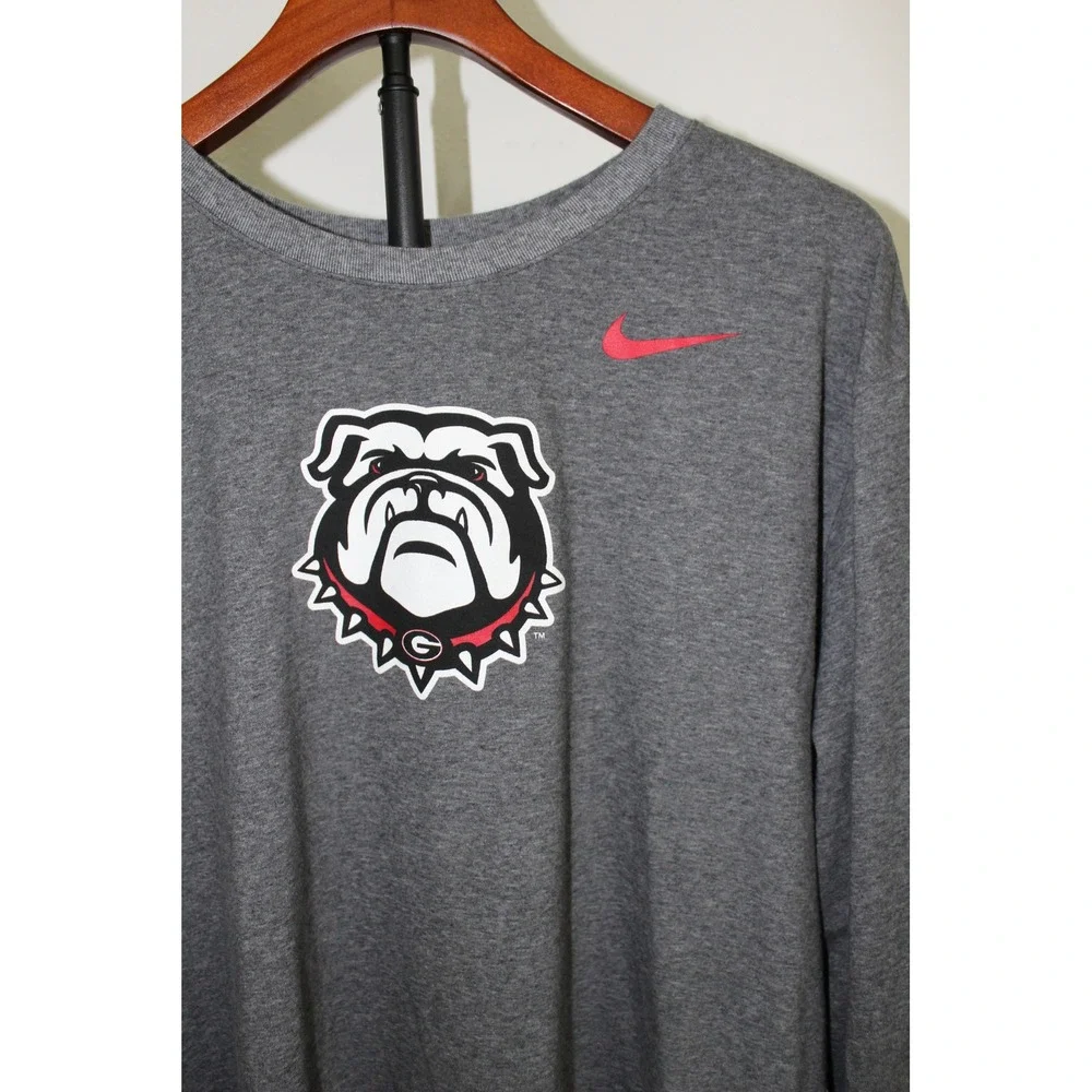 Nike Georgia Bulldogs Mens XXL Long Sleeve Dri-FIT T-Shirt Gray Athletic Cut UGA